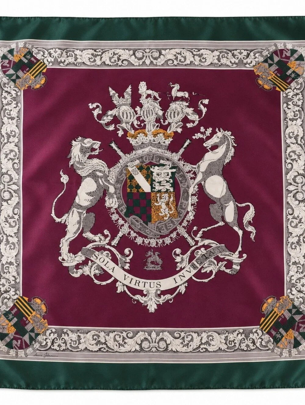 Vintage Ginnie Johansen 100% Silk Scarf 36” Heraldic Coat of Arms Japan
